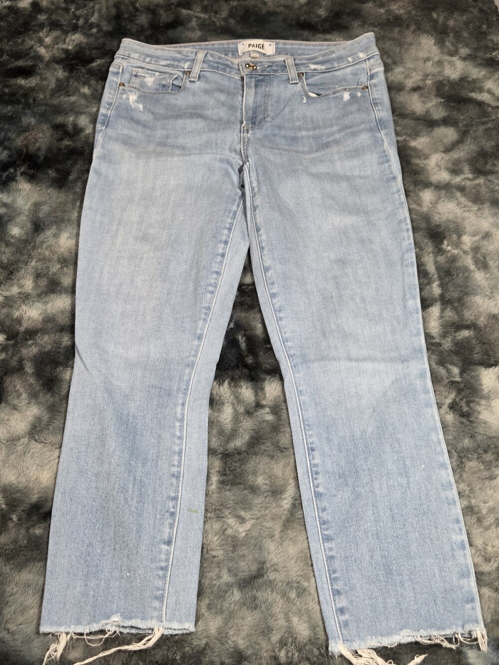 PAIGE Verdugo Ankle Skinny Jeans 28x24.5 Feel Good Light Wash Distressed Raw Hem